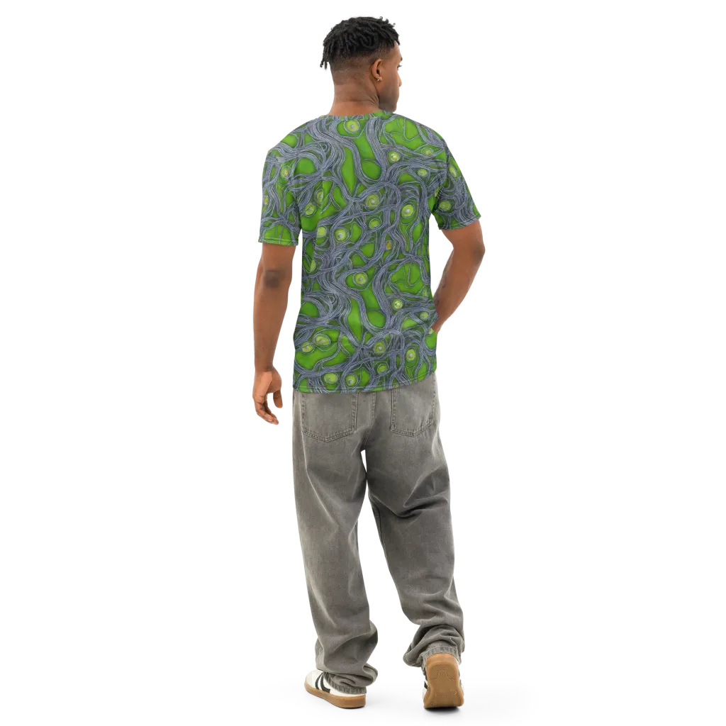 Neon Mycelium on Men's Cotton Crew Neck T-Shirt — Back