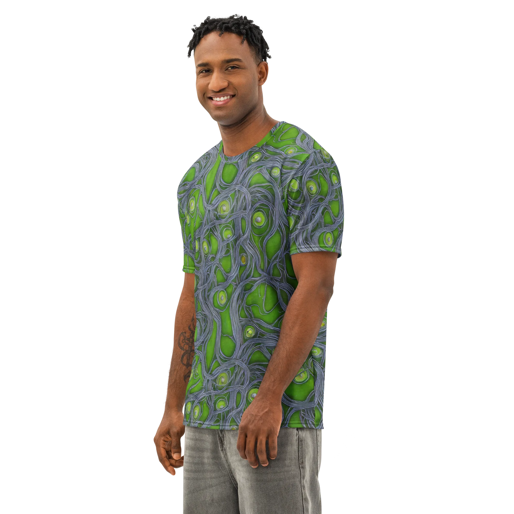 Neon Mycelium on Men's Cotton Crew Neck T-Shirt — Left Front