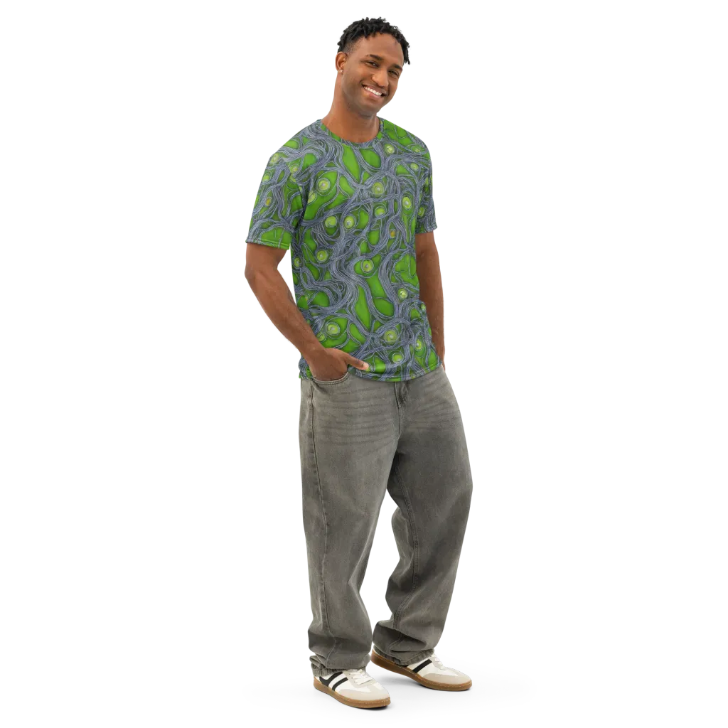 Neon Mycelium on Men's Cotton Crew Neck T-Shirt — Right Front
