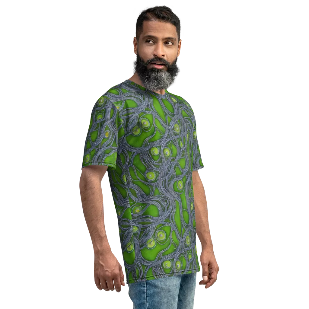 Neon Mycelium on Men's Crew Neck T-Shirt — Right sleeve