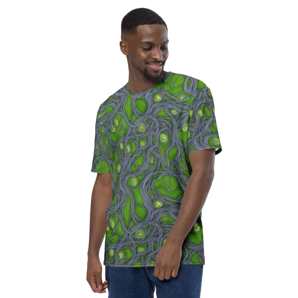Neon Mycelium on Men's Crew Neck T-Shirt — Left sleeve