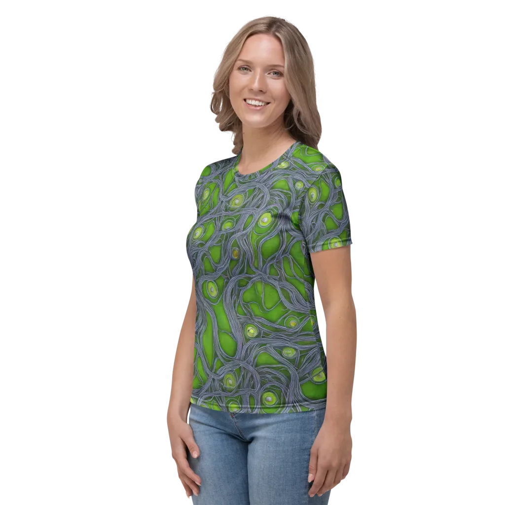 Neon Mycelium on Women's Crew Neck T-Shirt — Left sleeve
