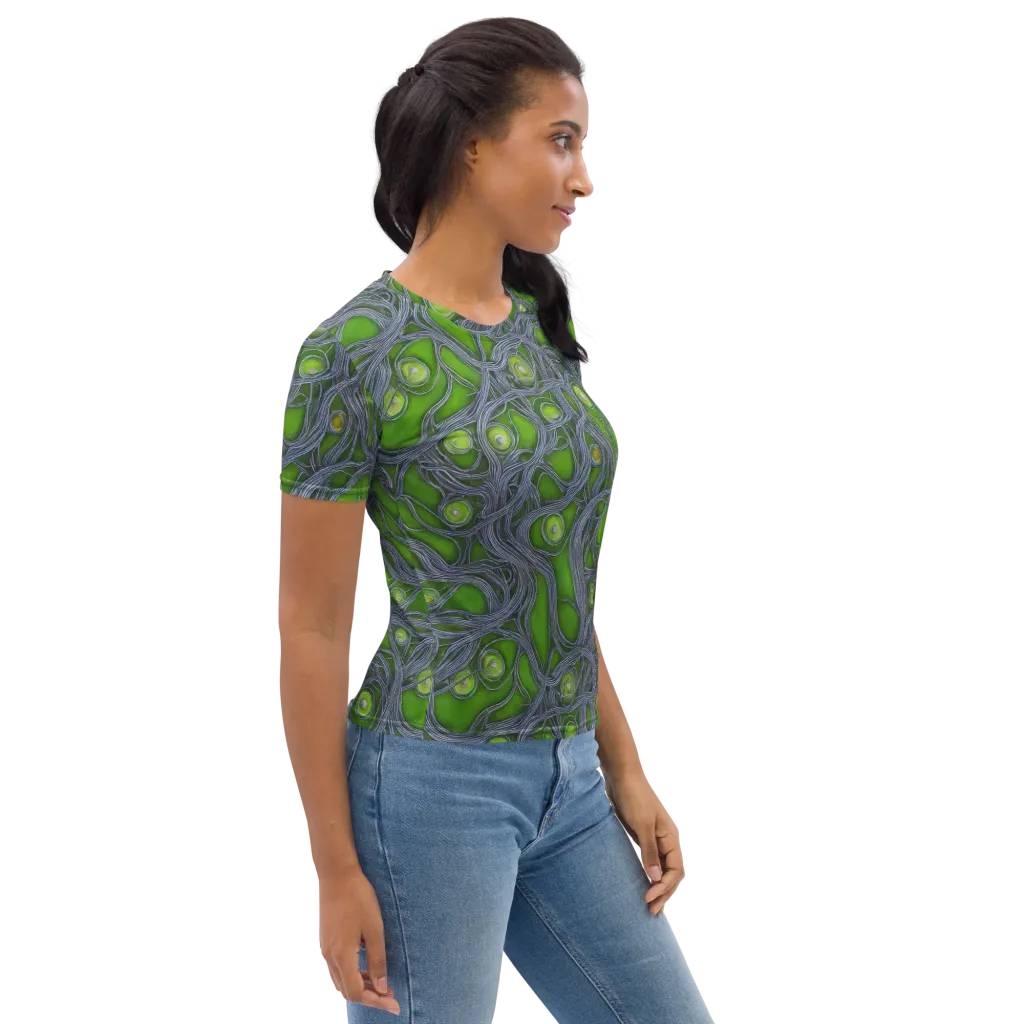 Neon Mycelium on Women's Crew Neck T-Shirt — Right sleeve