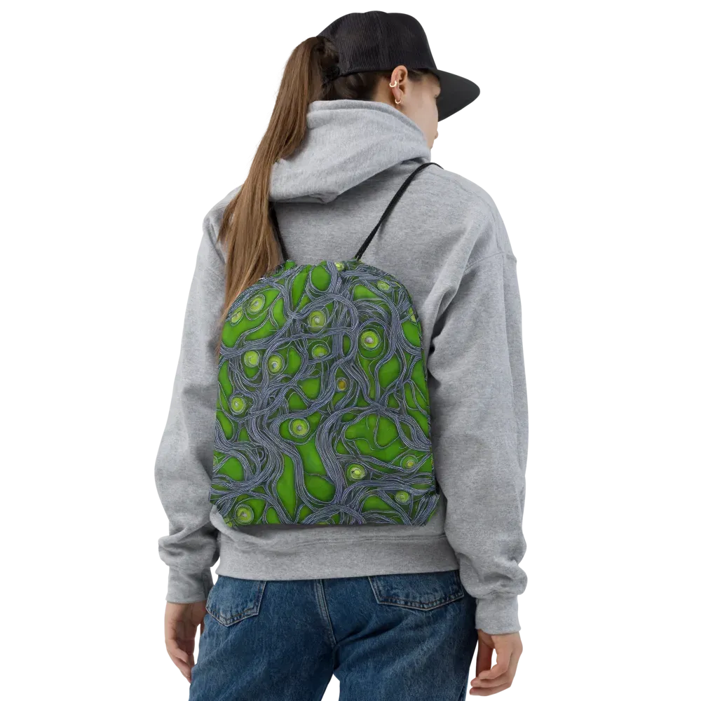 Neon Mycelium on Drawstring Bag — Front