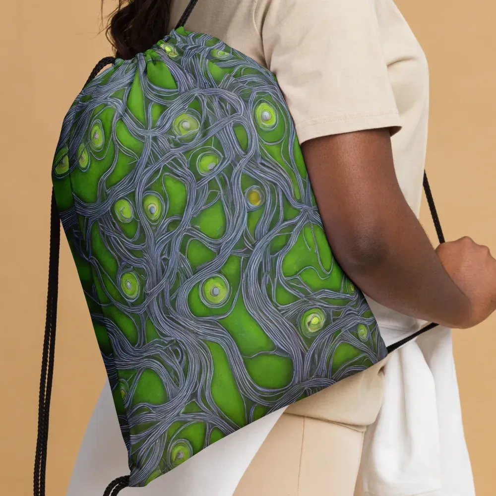 Neon Mycelium on Drawstring Bag — Front 2