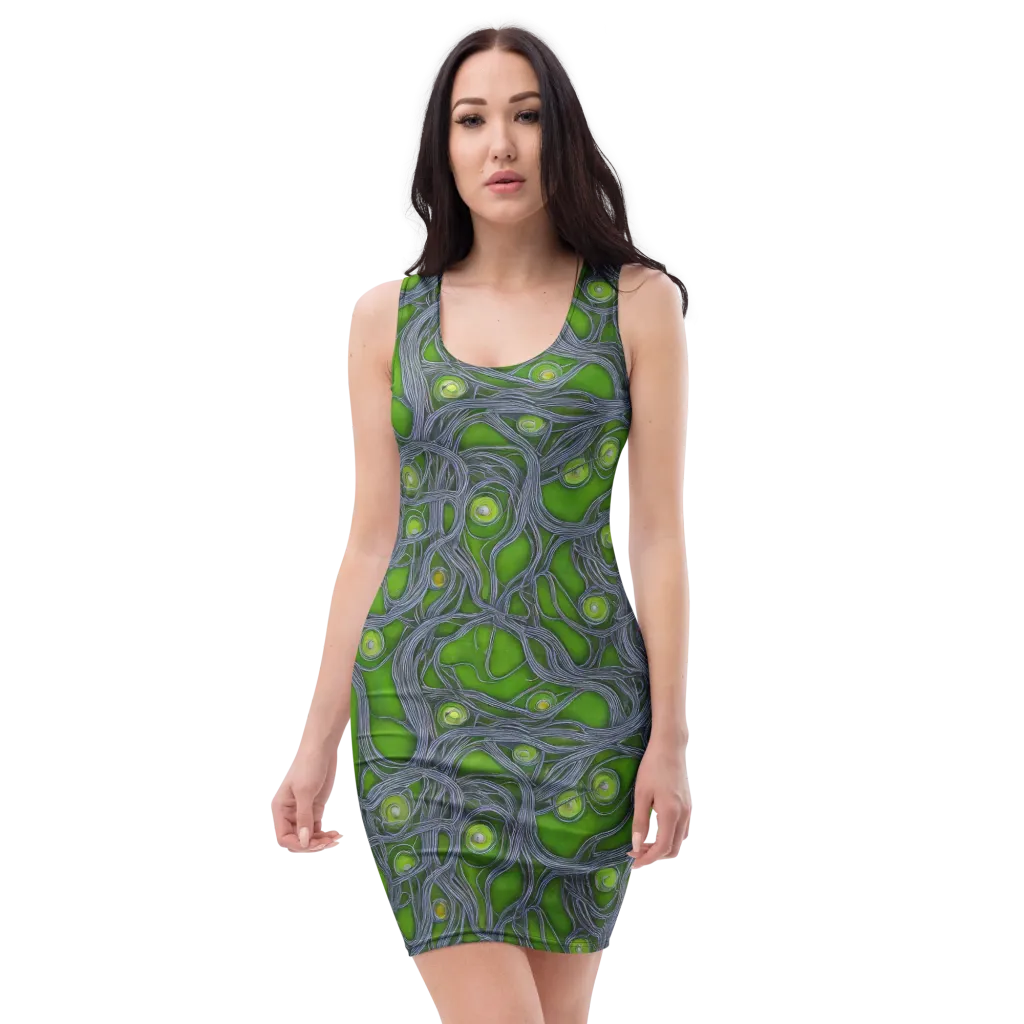 Neon Mycelium on Bodycon Dress — Front