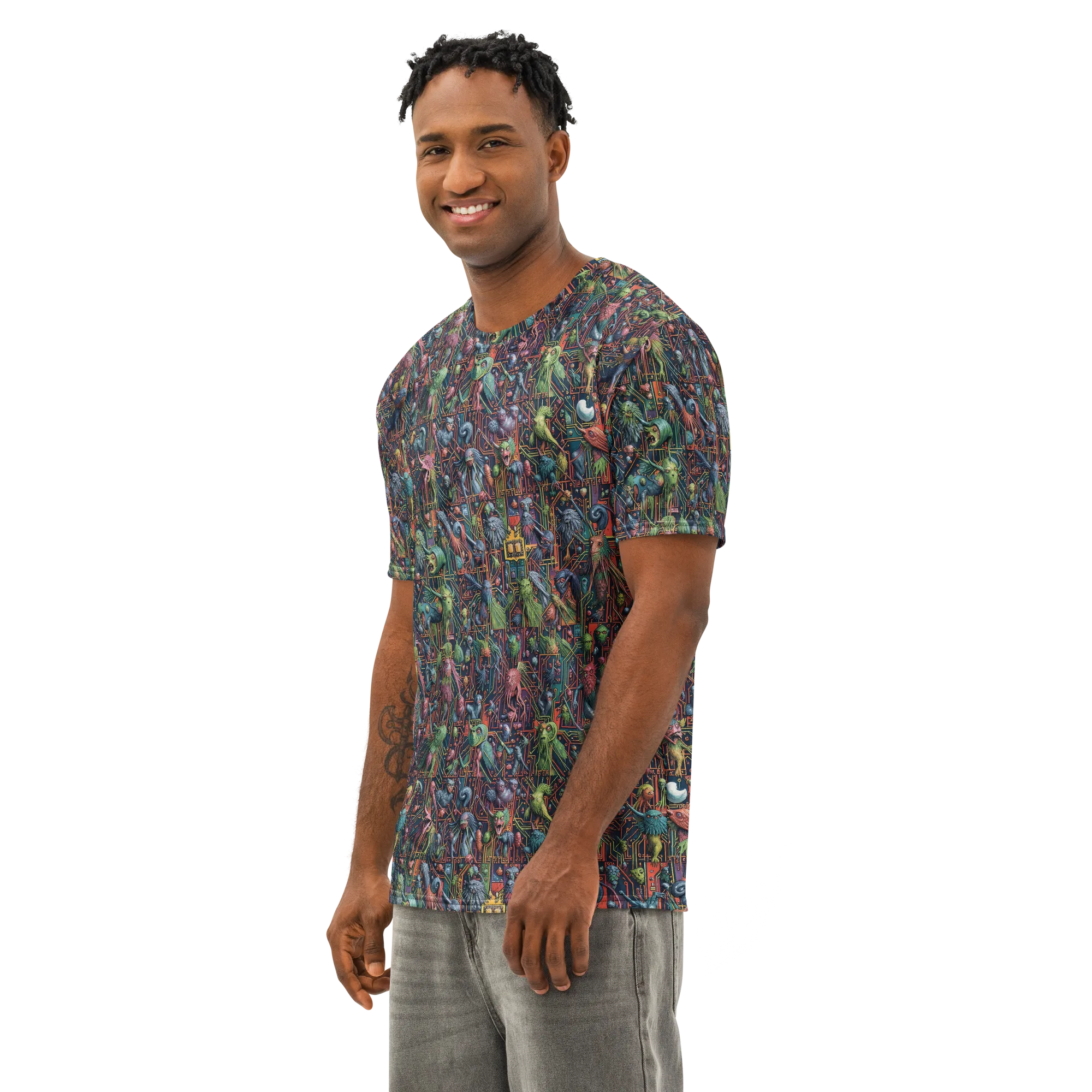 Circuit Beastiary on Men's Cotton Crew Neck T-Shirt — Left Front