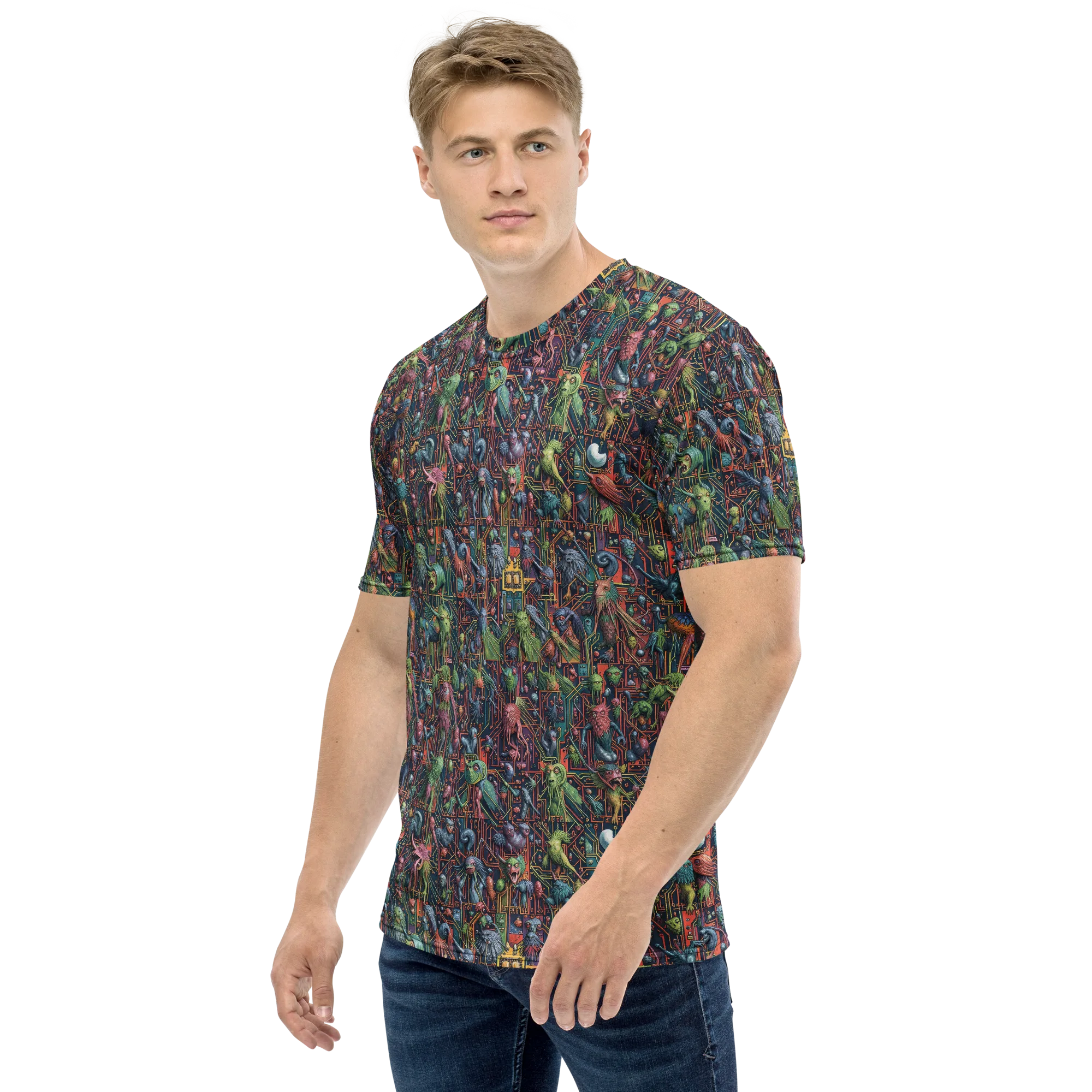 Circuit Beastiary on Men's Crew Neck T-Shirt — Left sleeve