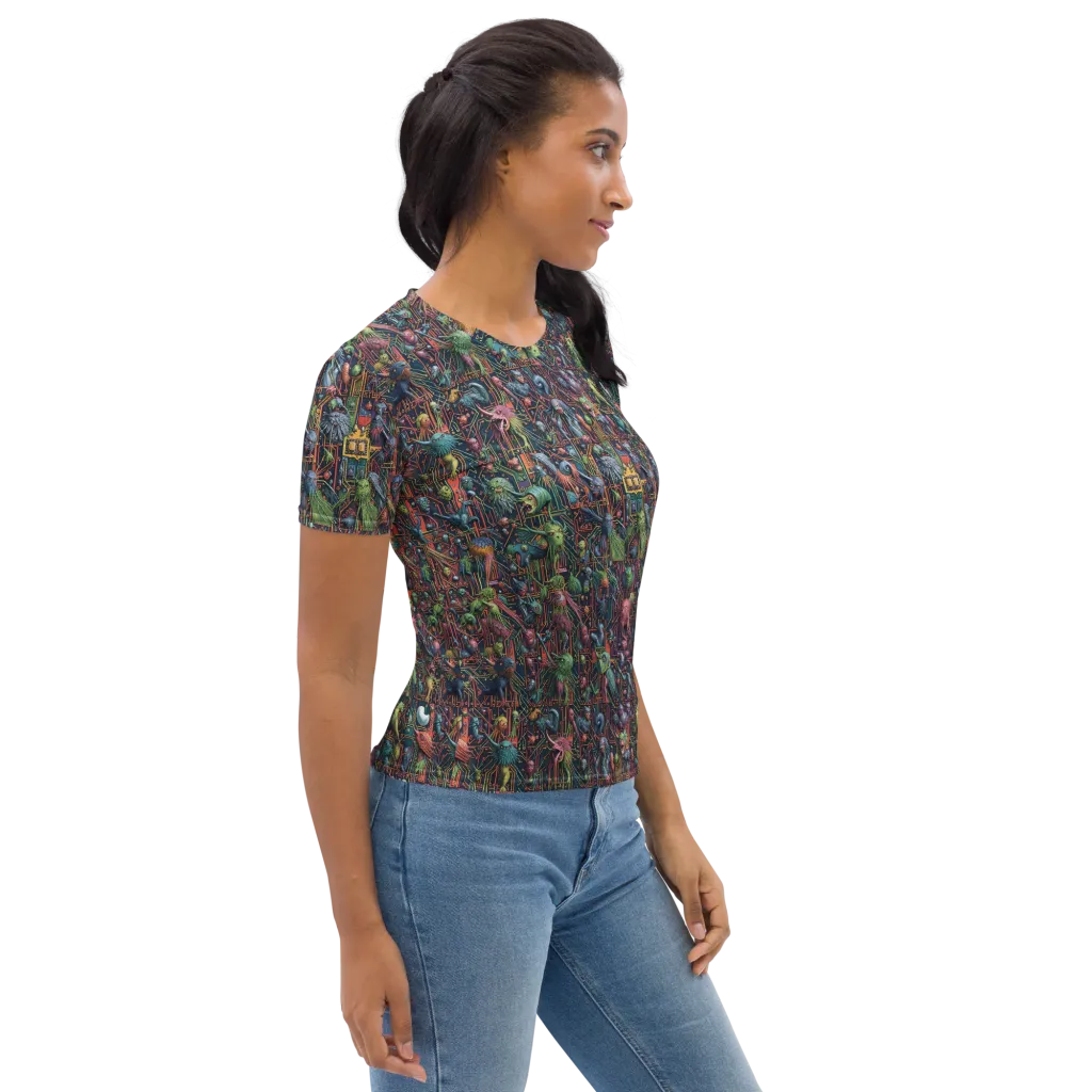 Circuit Beastiary on Women's Crew Neck T-Shirt — Right sleeve
