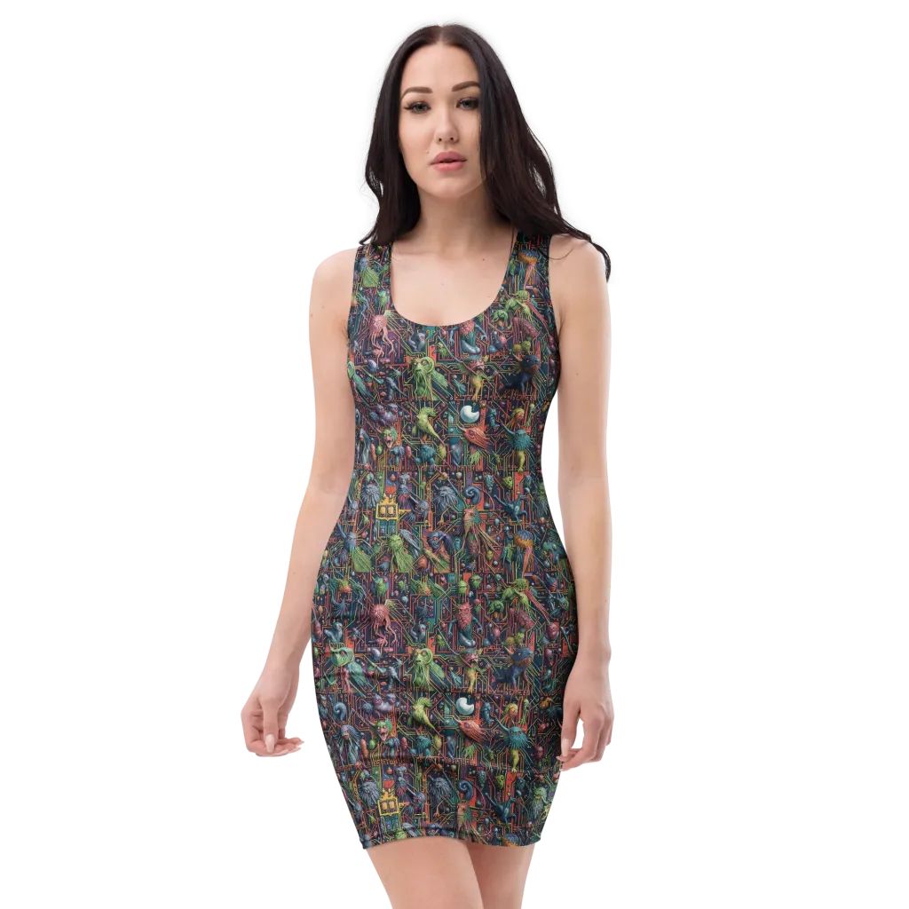 Circuit Beastiary on Bodycon Dress — Front