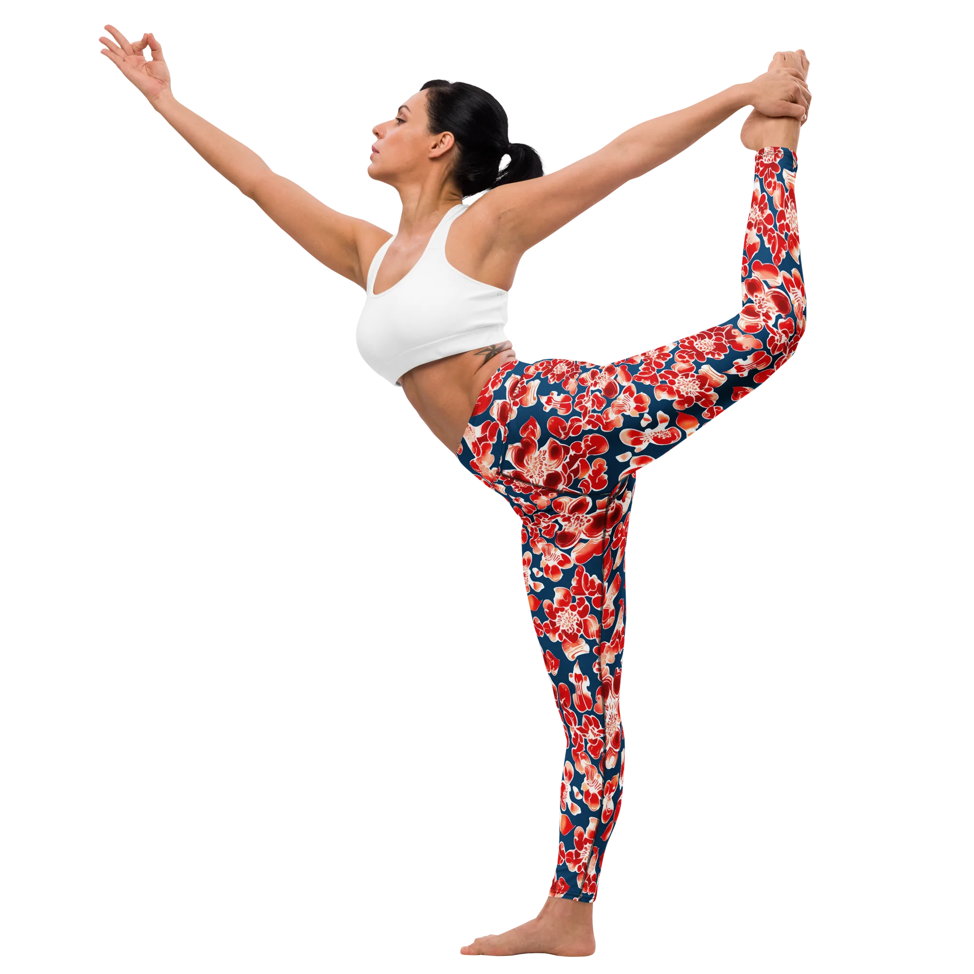 Crimson Midnight on Yoga Leggings — Front waist