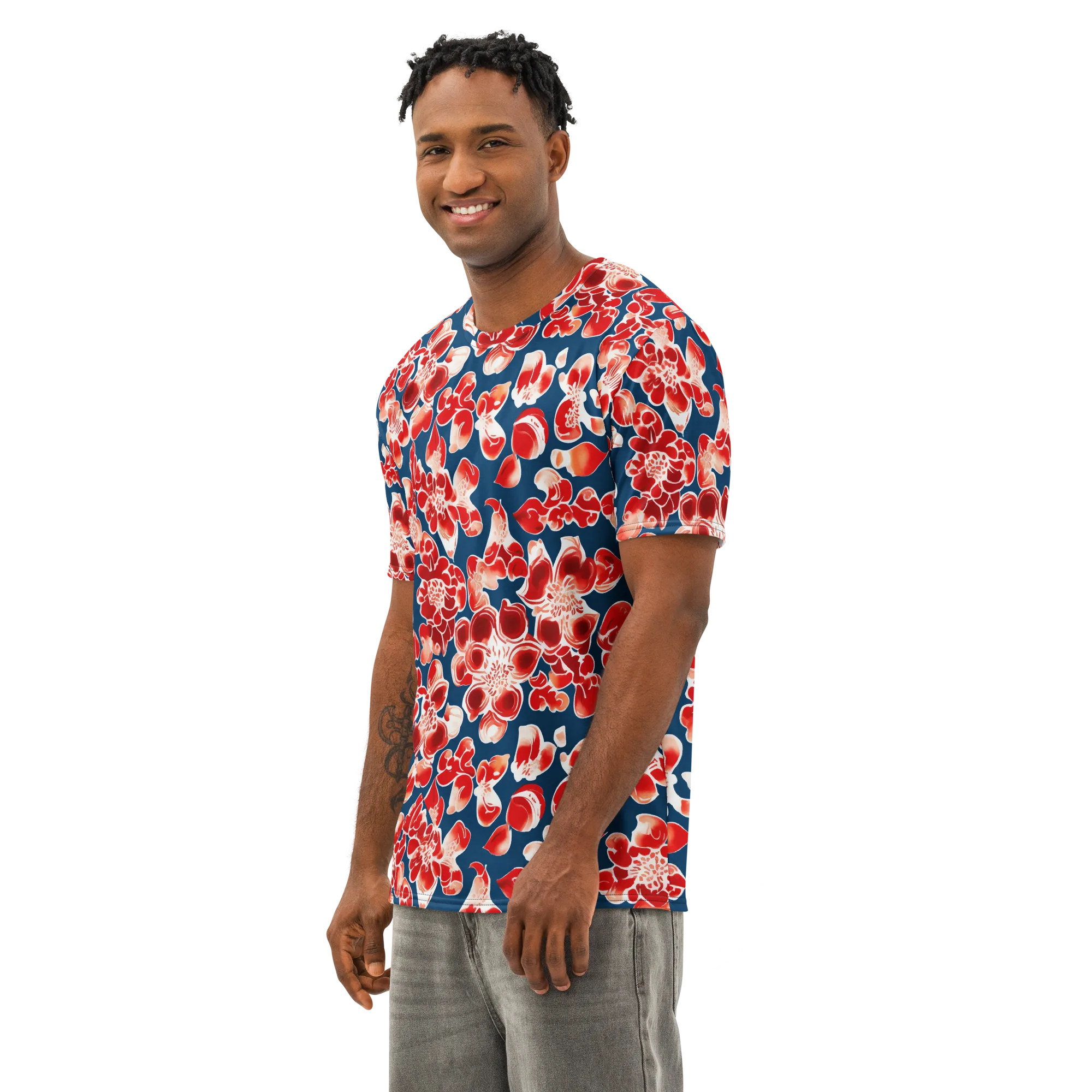 Crimson Midnight on Men's Cotton Crew Neck T-Shirt — Left Front