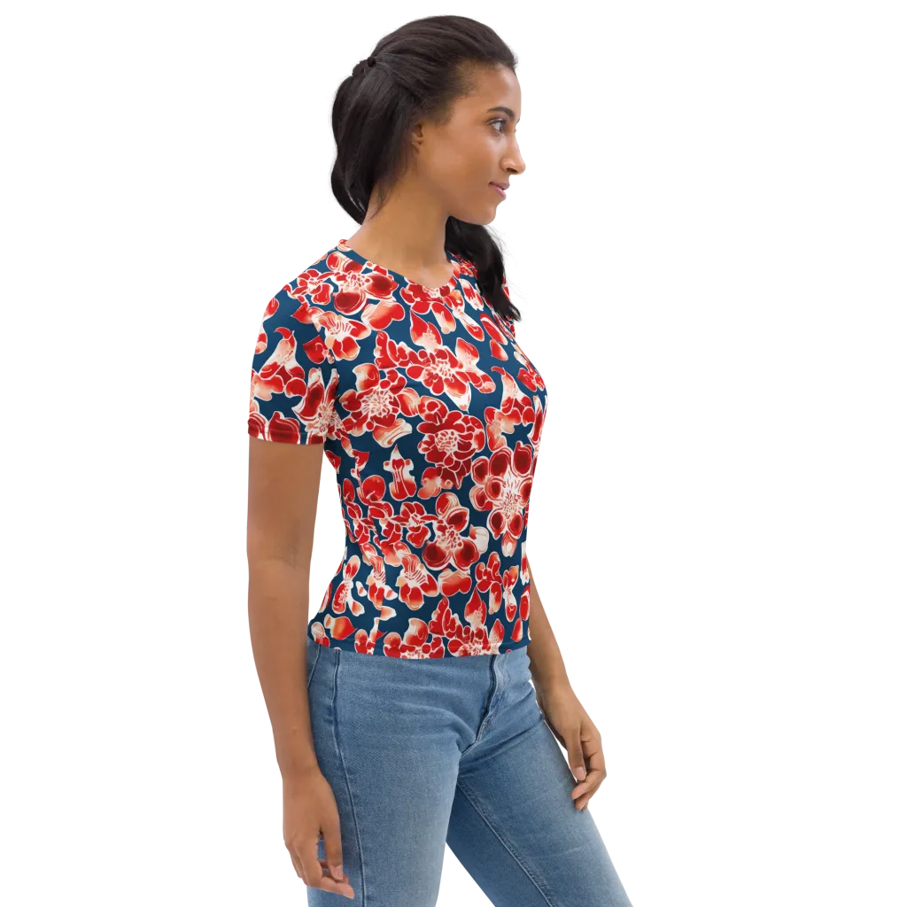 Crimson Midnight on Women's Crew Neck T-Shirt — Right sleeve