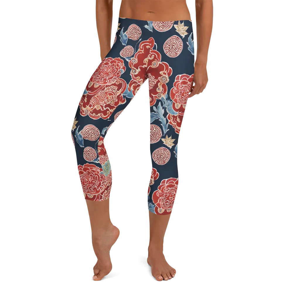 Crimson Labyrinth on Capri Leggings — Front