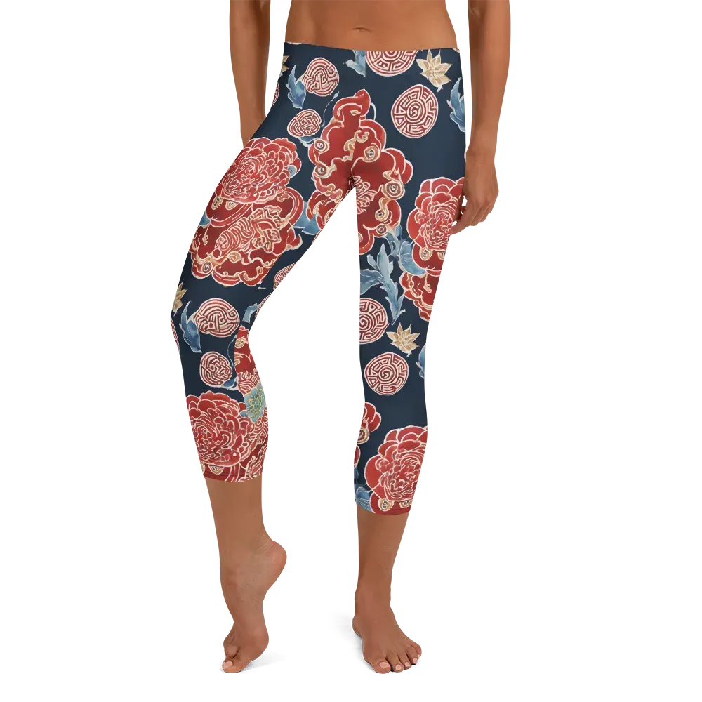 Crimson Labyrinth on Capri Leggings — Front