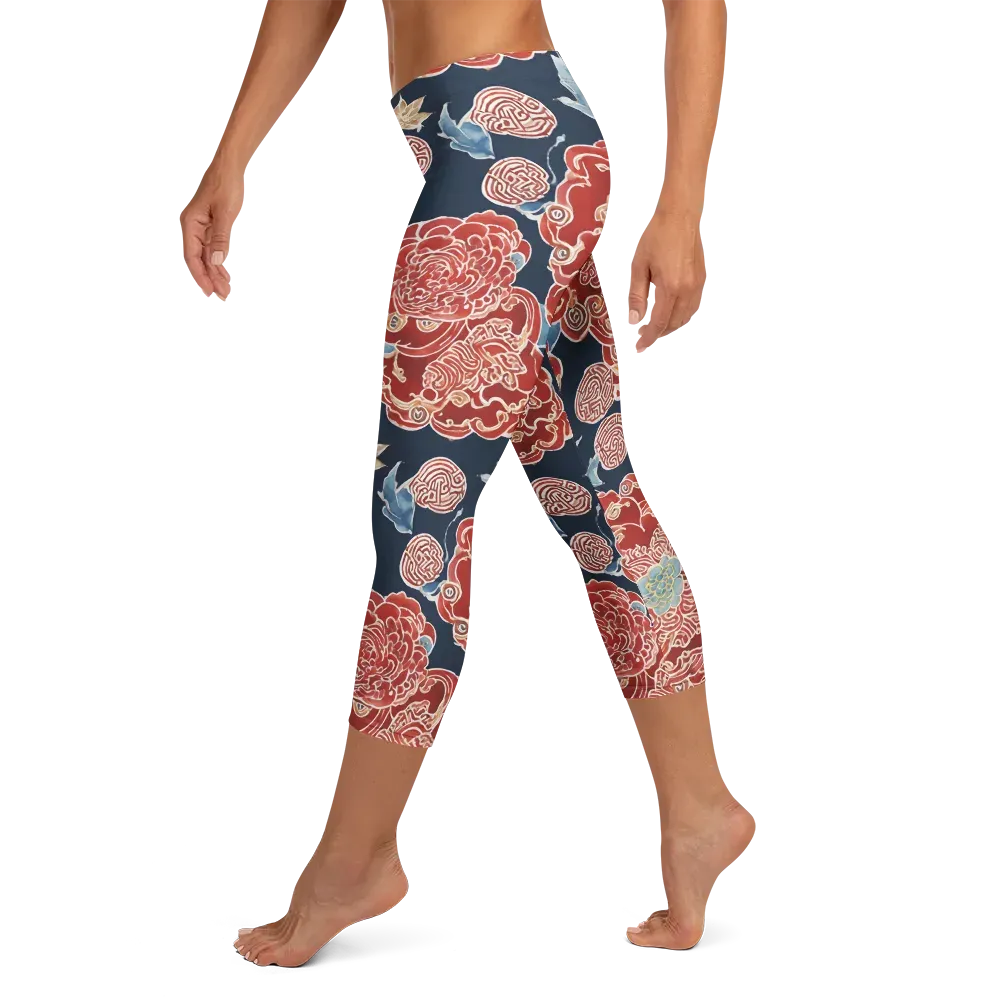 Crimson Labyrinth on Capri Leggings — Left
