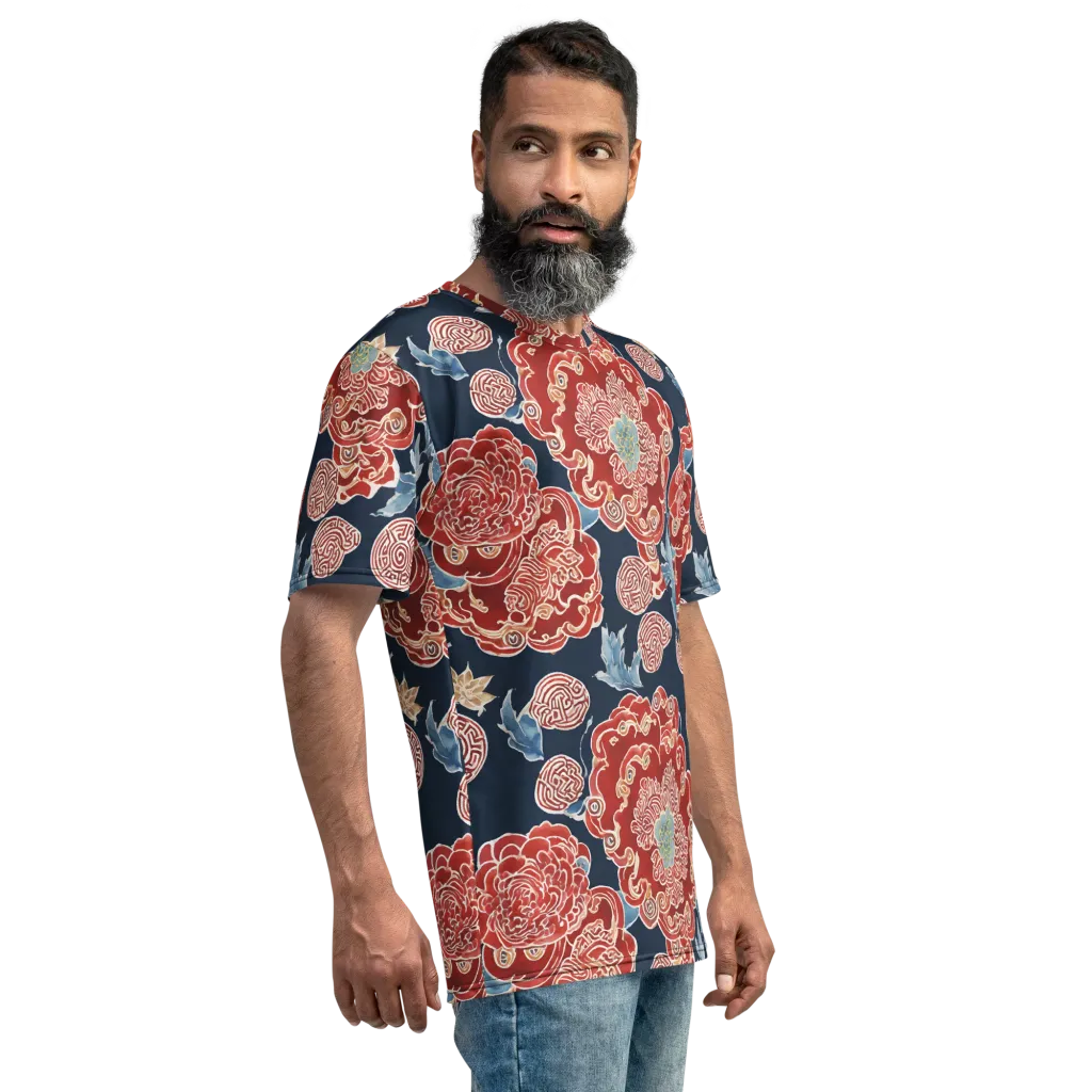 Crimson Labyrinth on Men's Crew Neck T-Shirt — Right sleeve