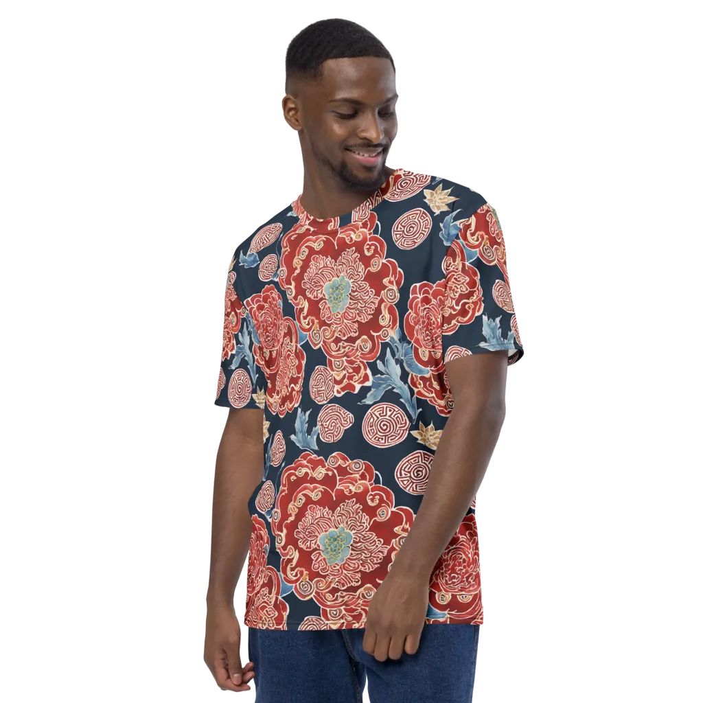 Crimson Labyrinth on Men's Crew Neck T-Shirt — Left sleeve