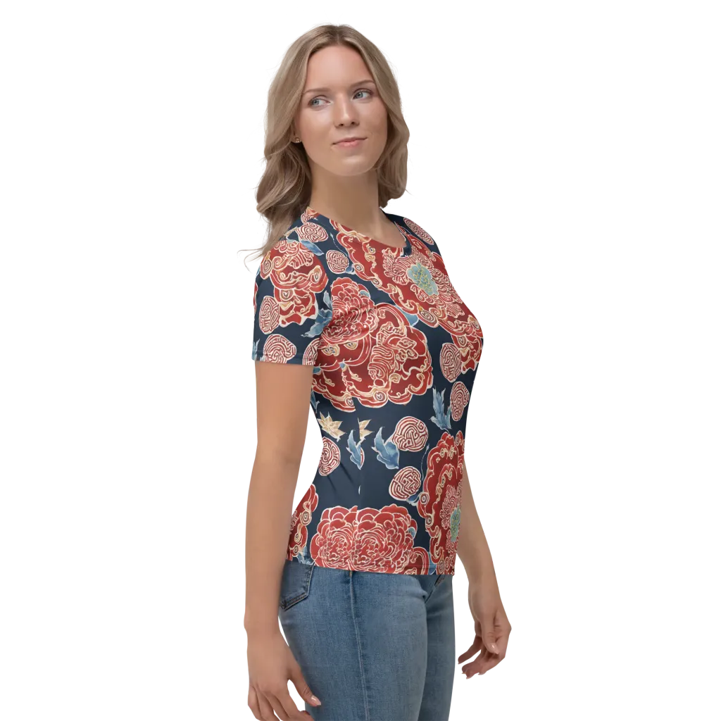 Crimson Labyrinth on Women's Crew Neck T-Shirt — Right sleeve