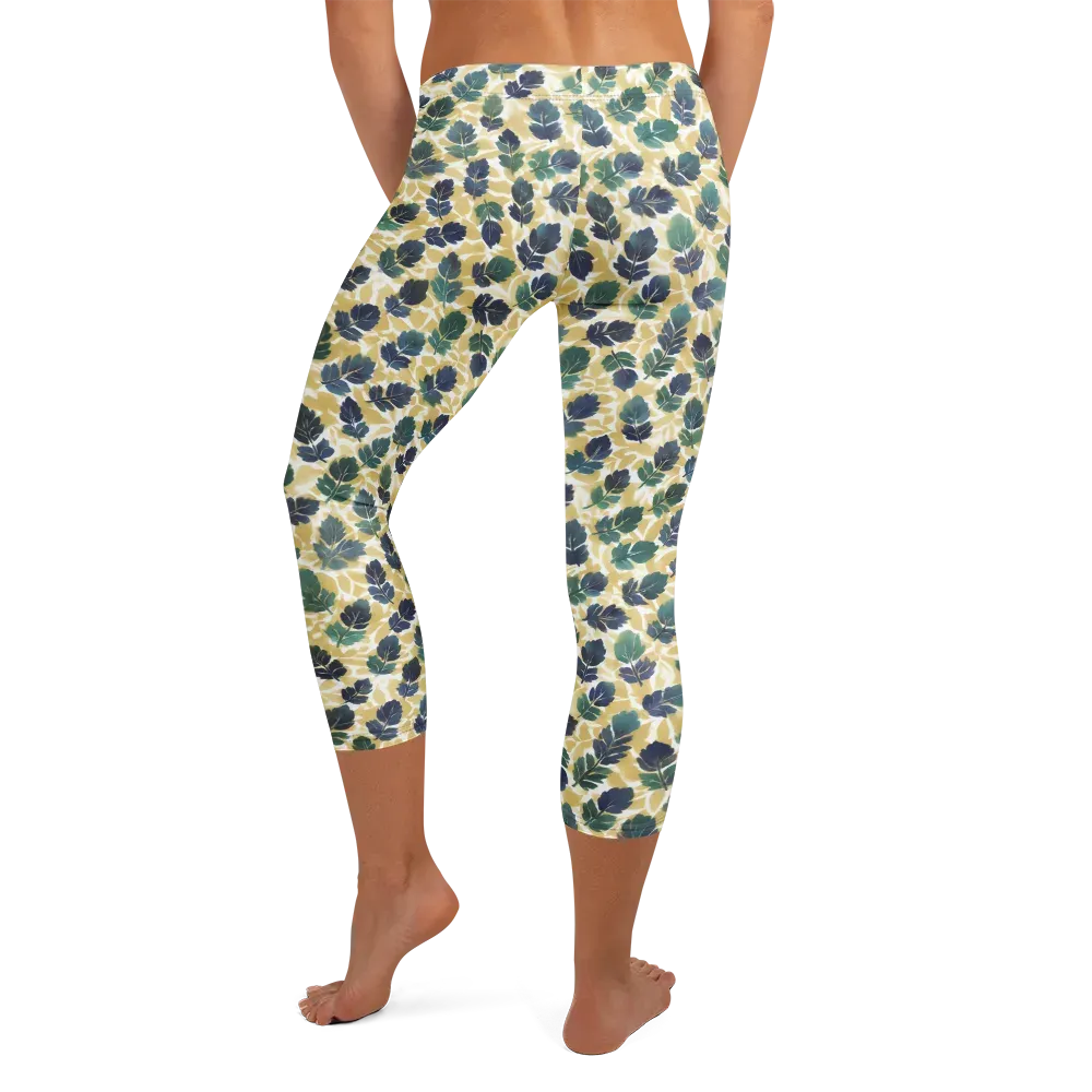 Golden Leaf Drift on Capri Leggings — Back
