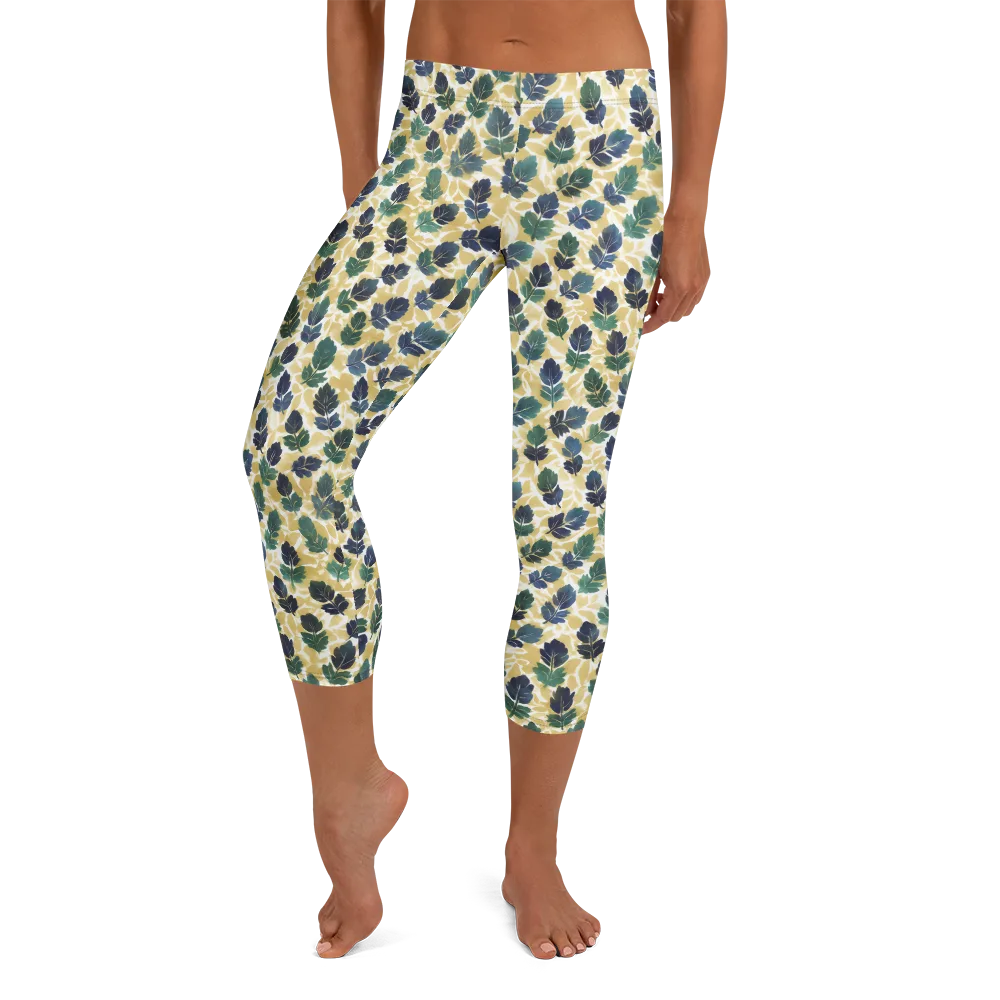 Golden Leaf Drift on Capri Leggings — Front