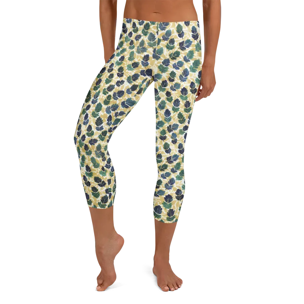 Golden Leaf Drift on Capri Leggings — Front