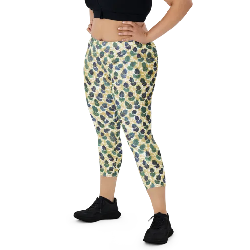 Golden Leaf Drift on a Capri Leggings