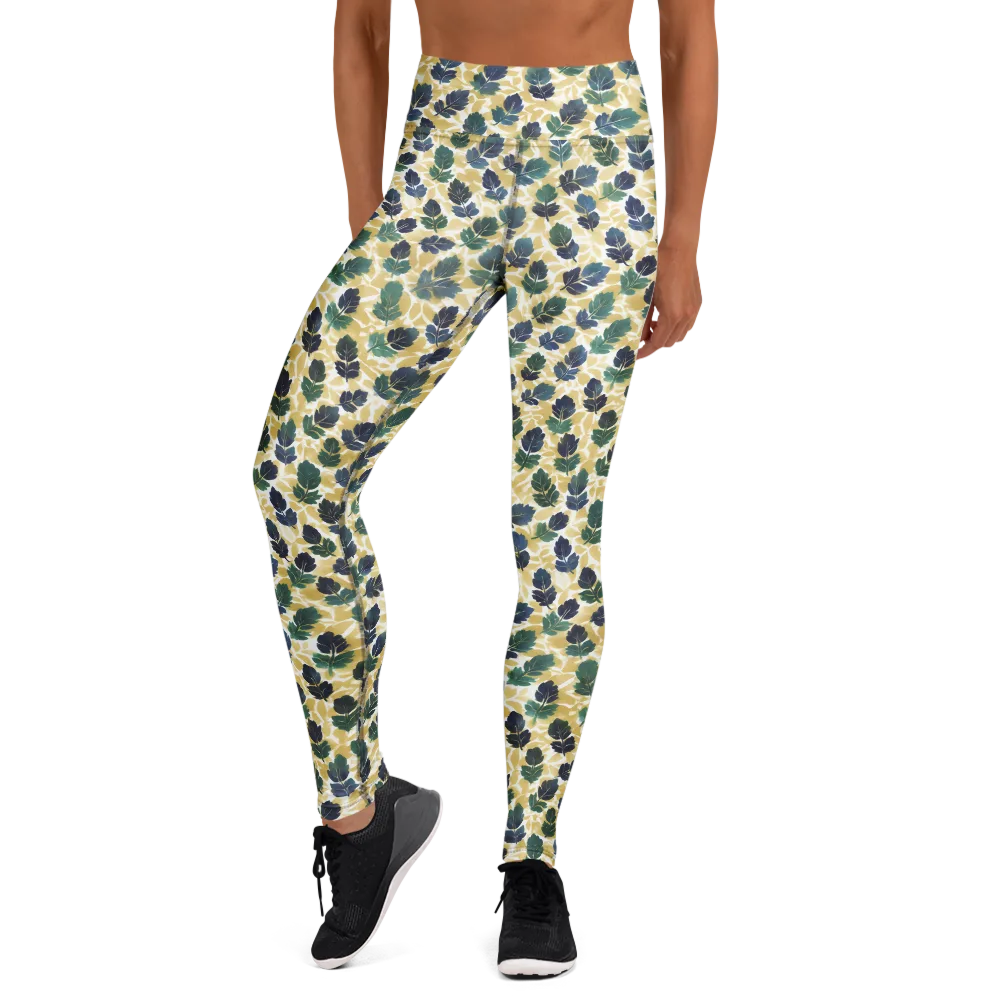 Golden Leaf Drift on Yoga Leggings — Front