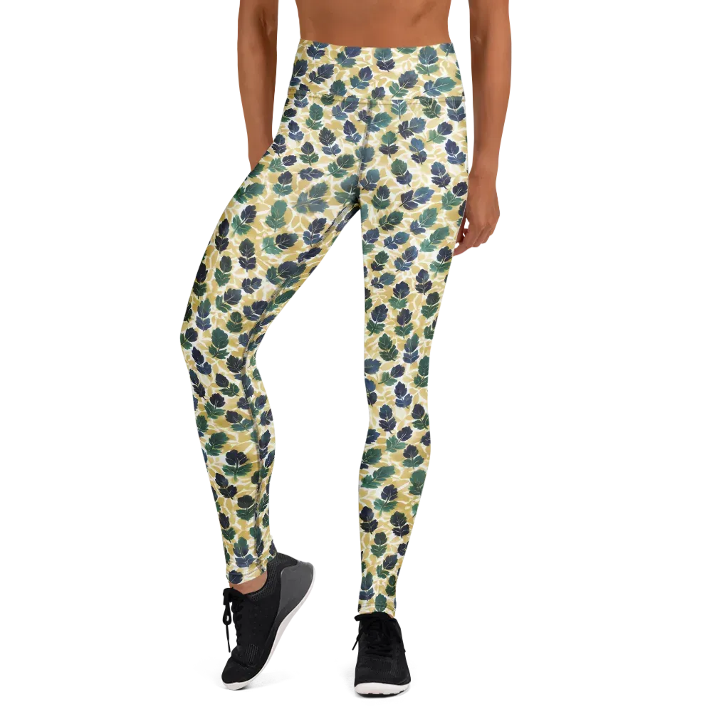 Golden Leaf Drift on Yoga Leggings — Front