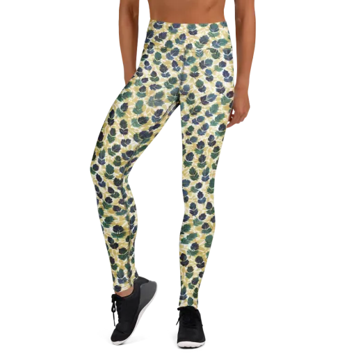 Golden Leaf Drift on a Yoga Leggings