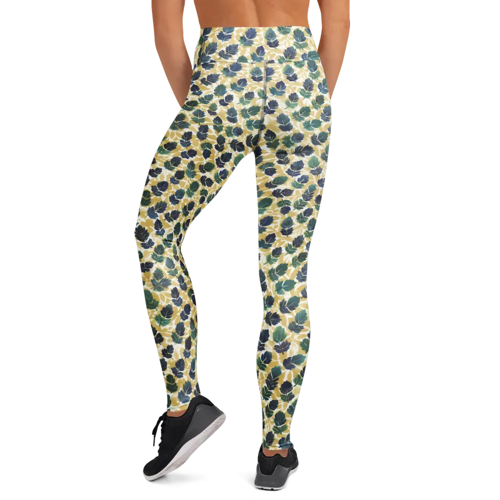 Golden Leaf Drift on Yoga Leggings — Back