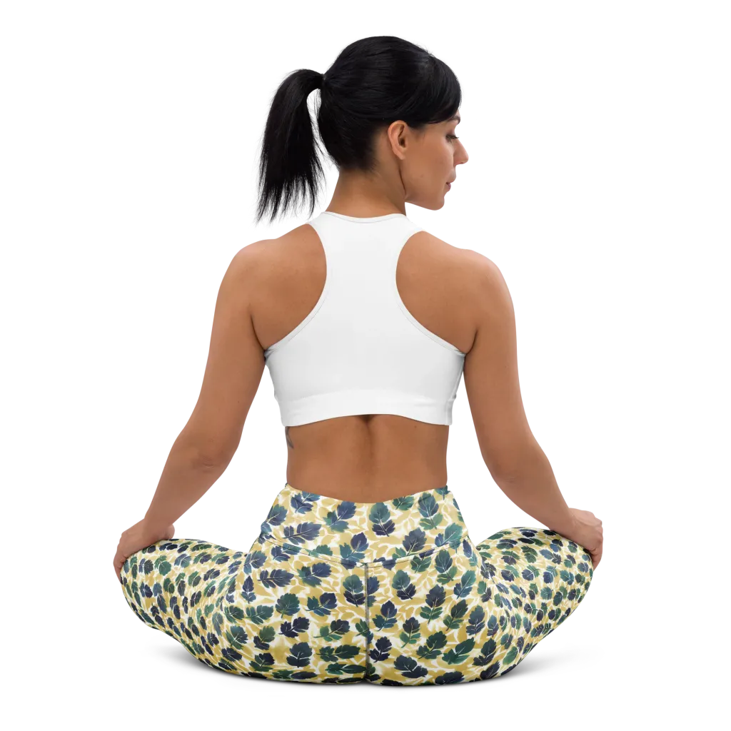 Golden Leaf Drift on Yoga Leggings — Back waist