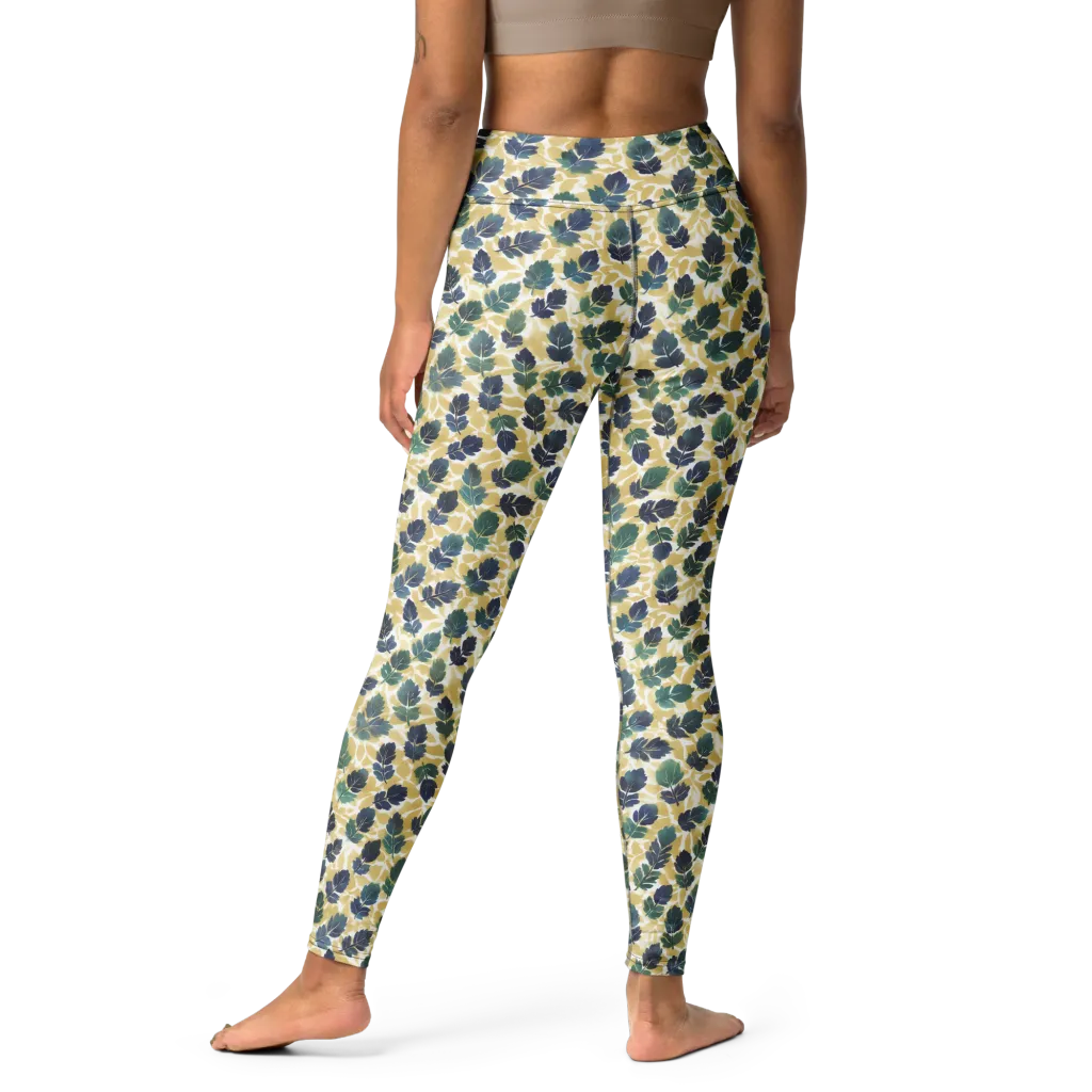 Golden Leaf Drift on Yoga Leggings — Print file