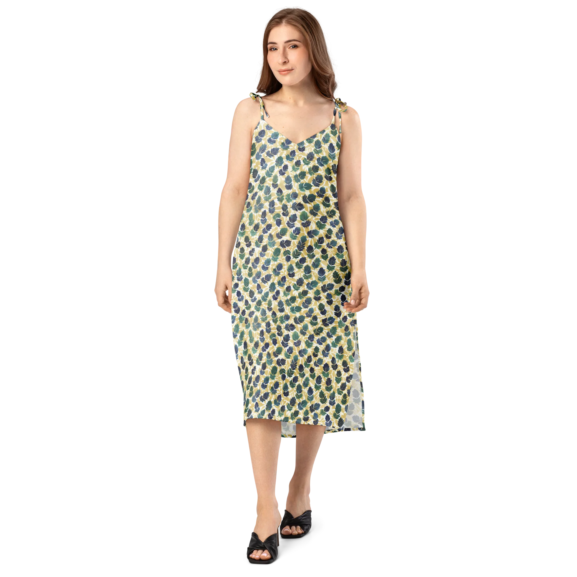 Golden Leaf Drift on Slip Dress — Front