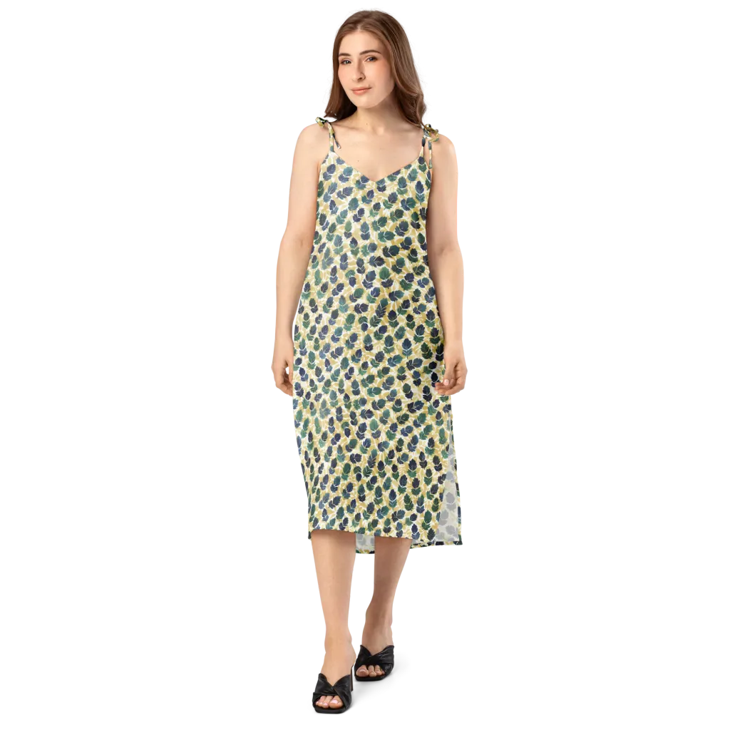 Golden Leaf Drift on Slip Dress — Front