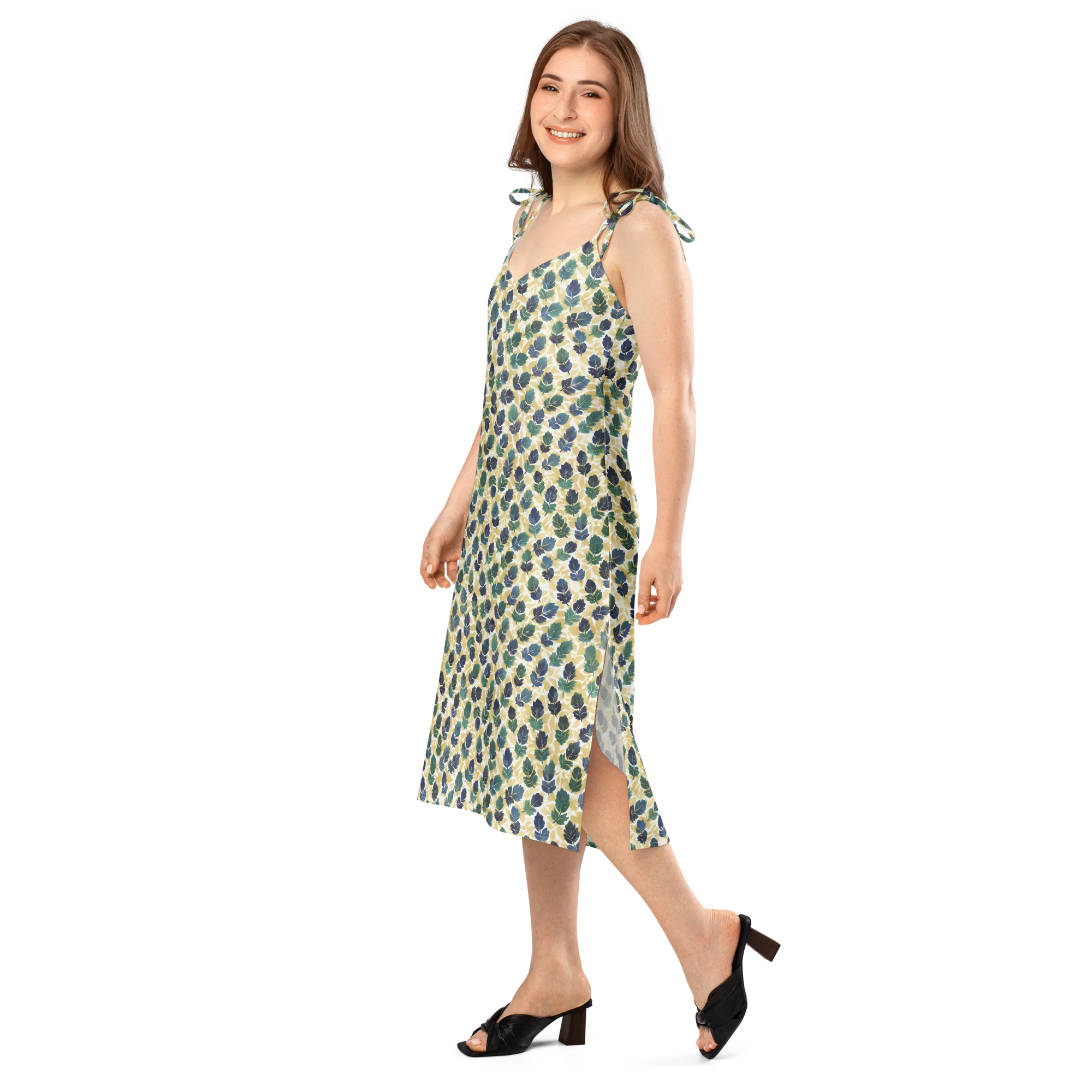 Golden Leaf Drift on Slip Dress — Left Front