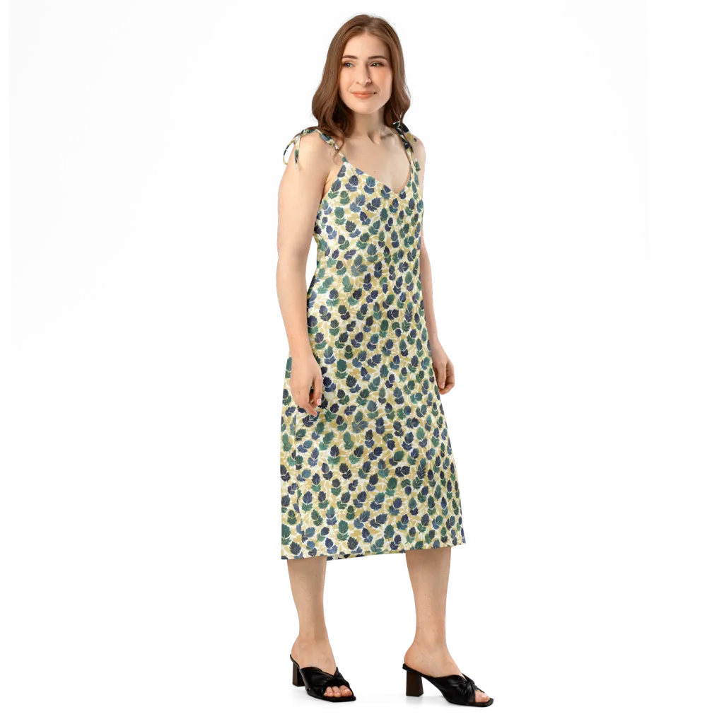 Golden Leaf Drift on Slip Dress — Right Front