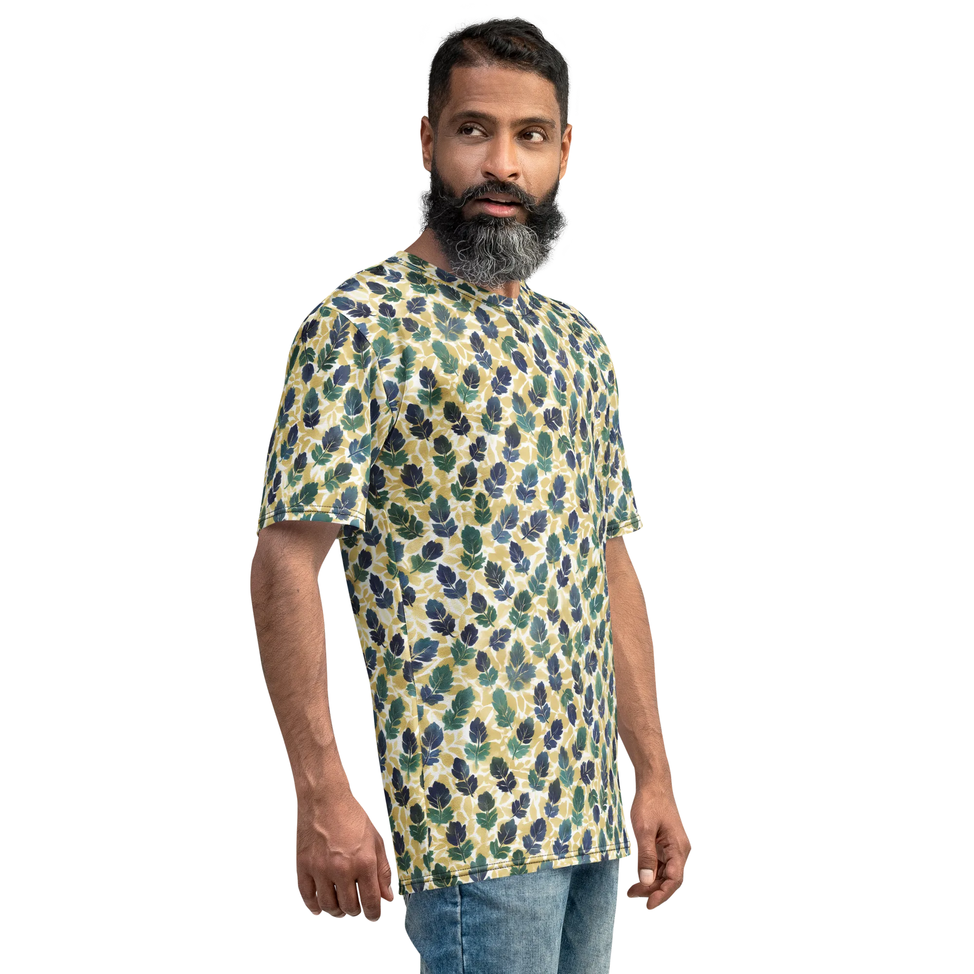 Golden Leaf Drift on Men's Crew Neck T-Shirt — Right sleeve