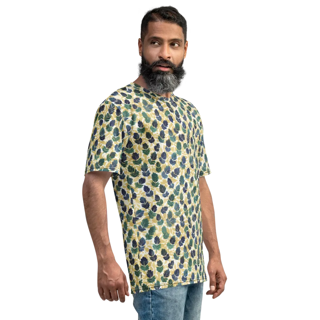 Golden Leaf Drift on Men's Crew Neck T-Shirt — Right sleeve
