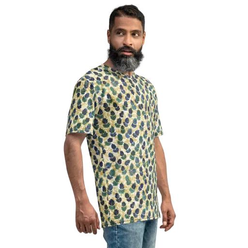 Golden Leaf Drift on a Men's Crew Neck T-Shirt