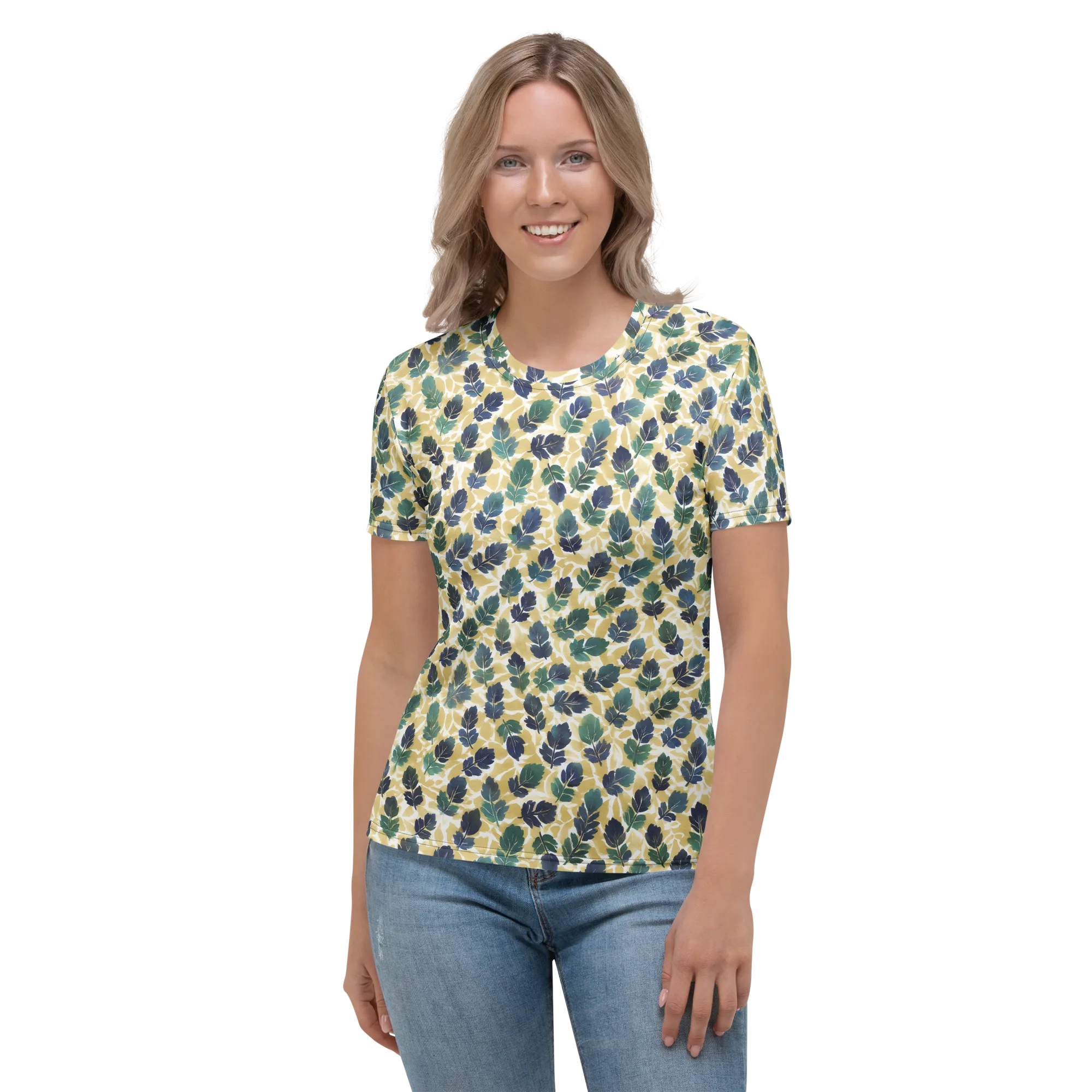 Golden Leaf Drift on Women's Crew Neck T-Shirt — Front