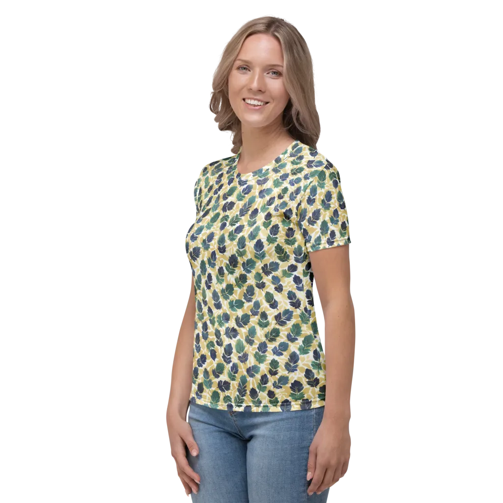 Golden Leaf Drift on Women's Crew Neck T-Shirt — Left sleeve