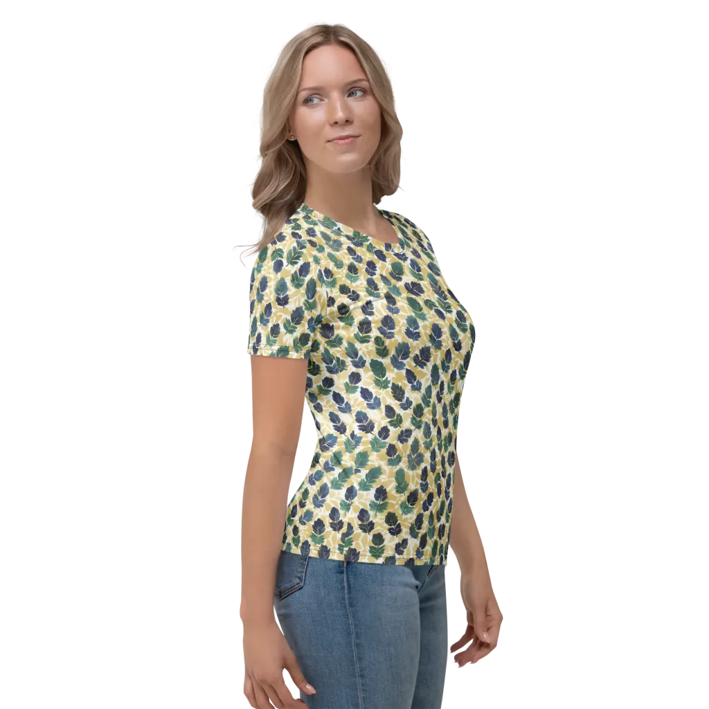 Golden Leaf Drift on Women's Crew Neck T-Shirt — Right sleeve