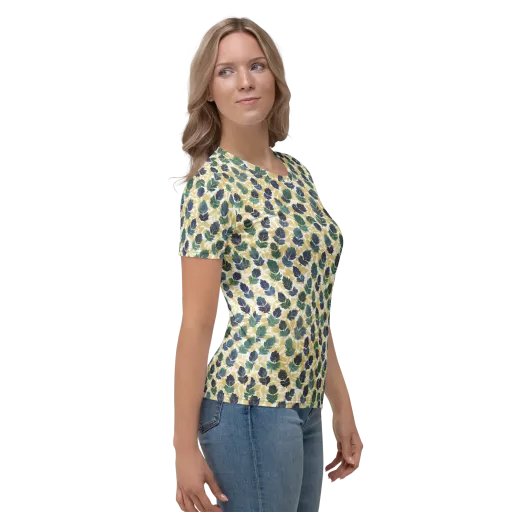 Golden Leaf Drift on a Women's Crew Neck T-Shirt