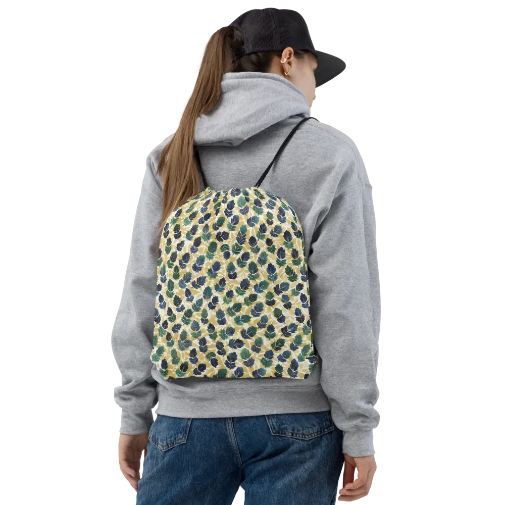 Golden Leaf Drift on Drawstring Bag — Front