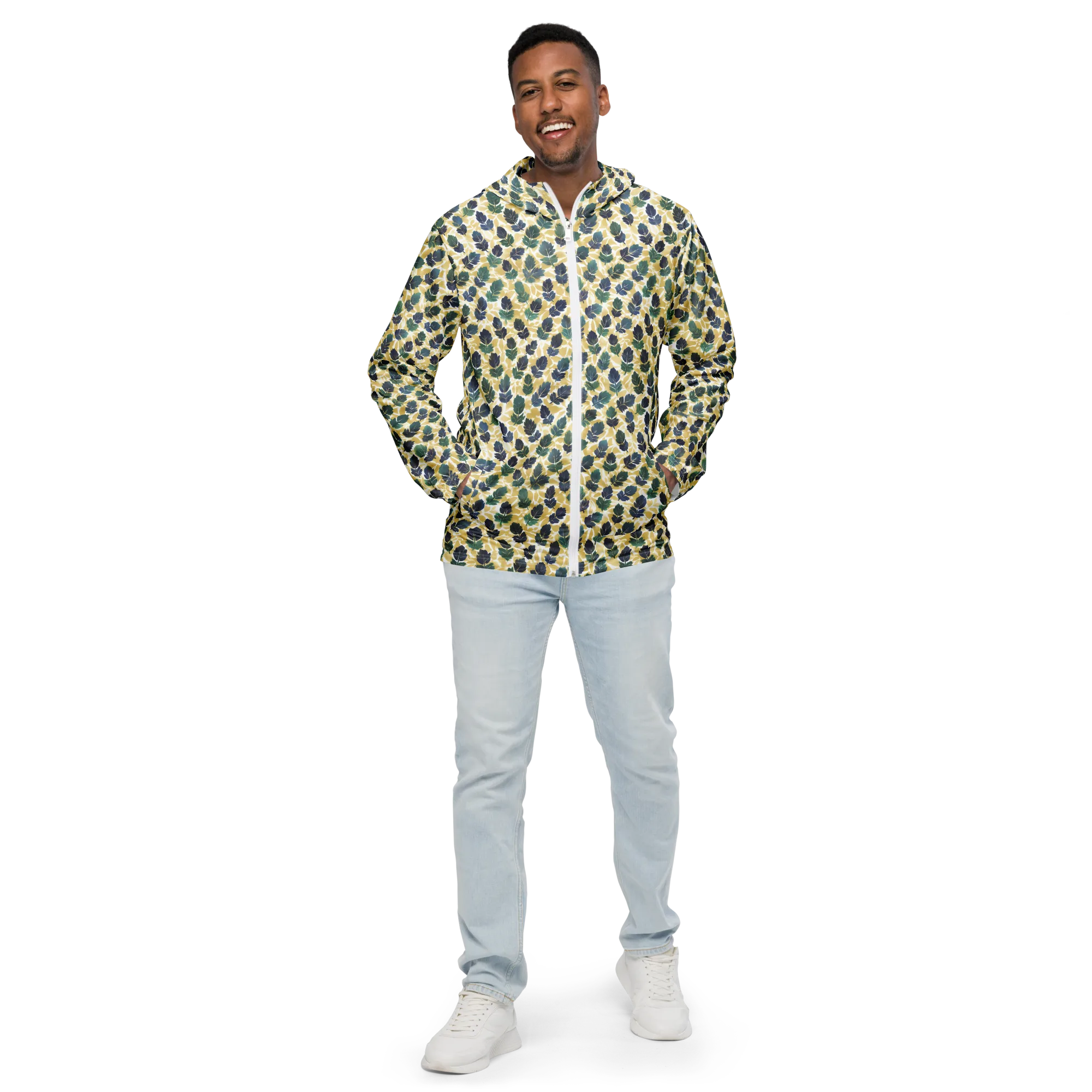 Golden Leaf Drift on Men's Windbreaker — Front