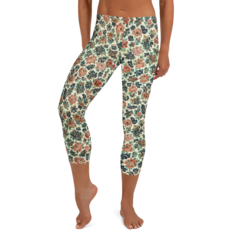 Twilight Rose Garden on Capri Leggings — Front