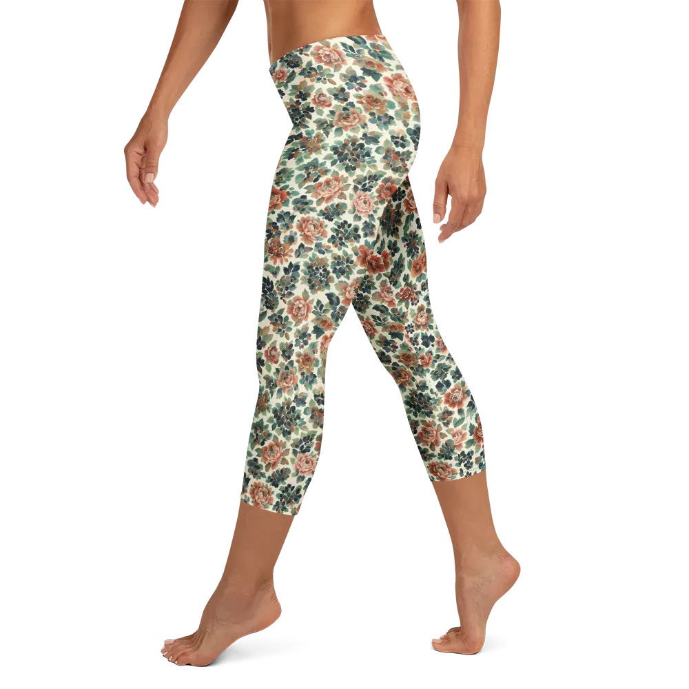 Twilight Rose Garden on Capri Leggings — Left