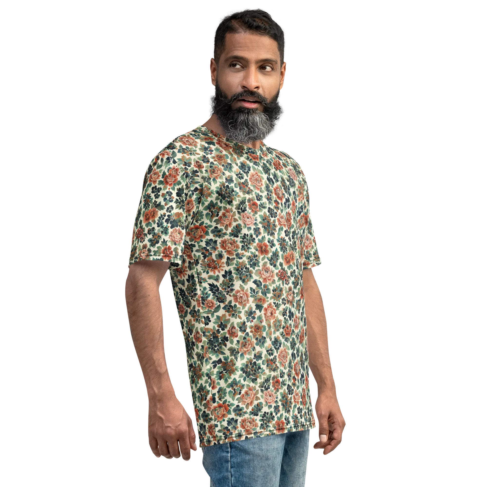 Twilight Rose Garden on Men's Crew Neck T-Shirt — Right sleeve