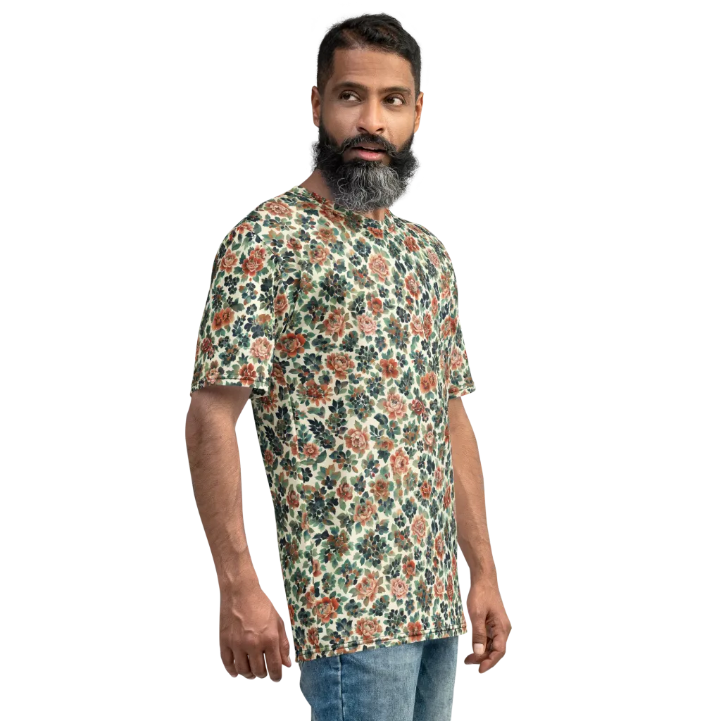 Twilight Rose Garden on Men's Crew Neck T-Shirt — Right sleeve